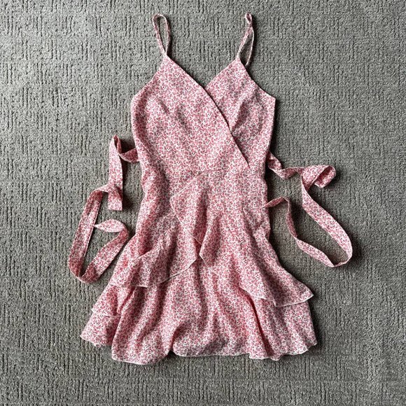 Shein Short Pink Floral Print Dress - Picture 2 of 5